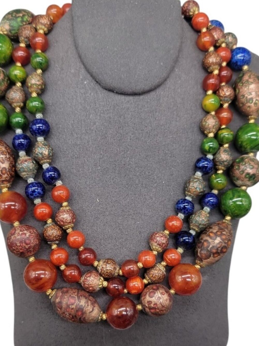 Hattie Carnegie Multistrand Beaded Choker Necklace 17" Multimedia Rare Signed
